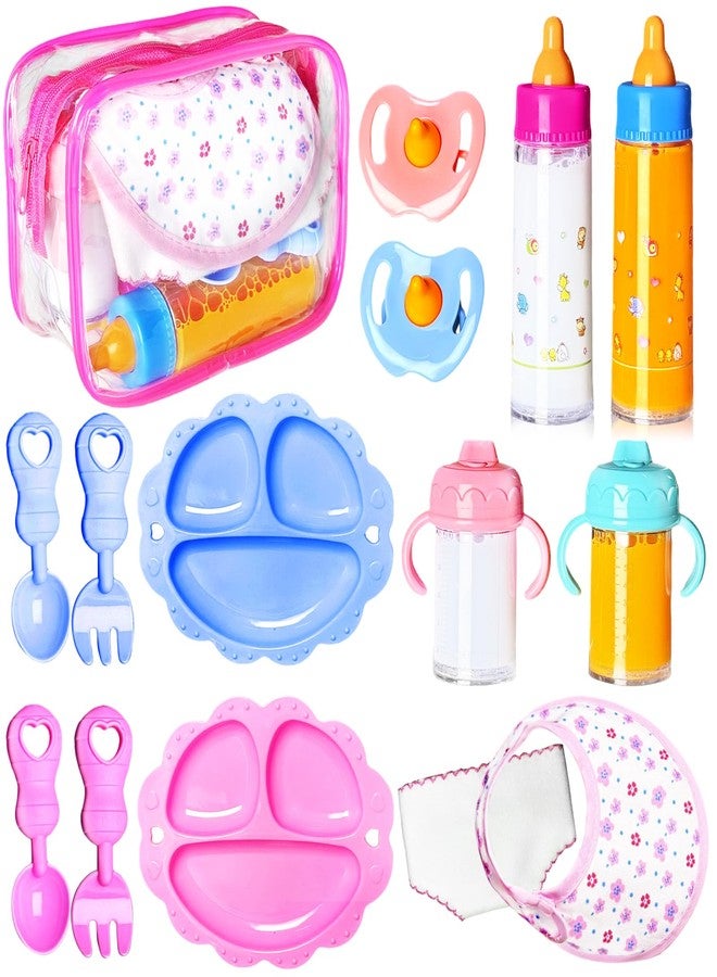 Pynqdfu 15Pcs Baby Doll Accessories Magic Bottle Set,Pretend Play Feeding Toy with Juice Milk Bottles,Sippy Cups,Pacifiers,Bowl Spoons,Bib,Diaper,Dolls Feeding Kit for Kids Girls,Party,Gift - Image 1